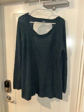 Turquoise Crewneck Knitted Sweater with Open Back